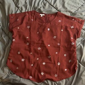 Maurices Burgundy Leaf Pattern Blouse